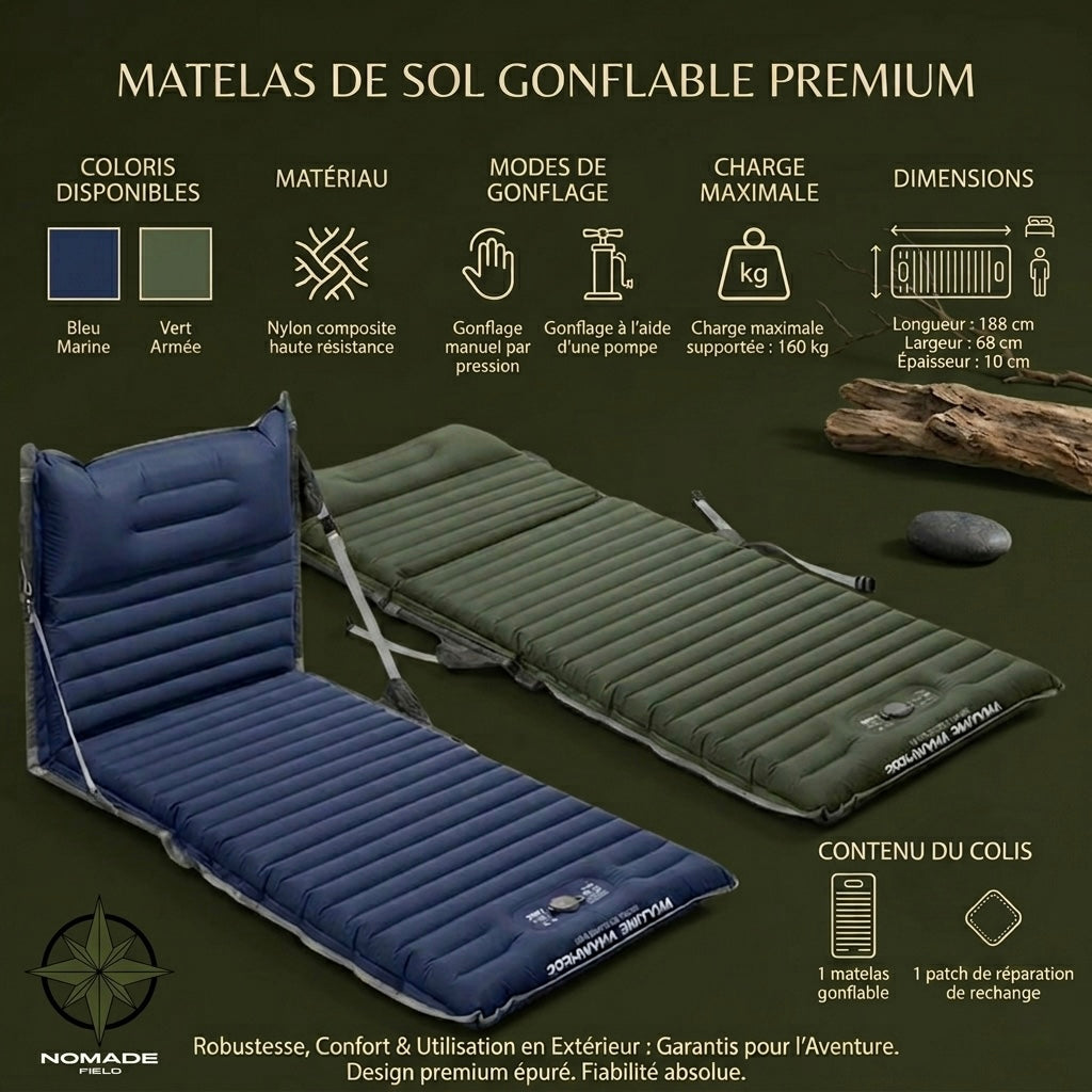 Matelas de Camping Gonflable – Confort Nomade & Inclinable